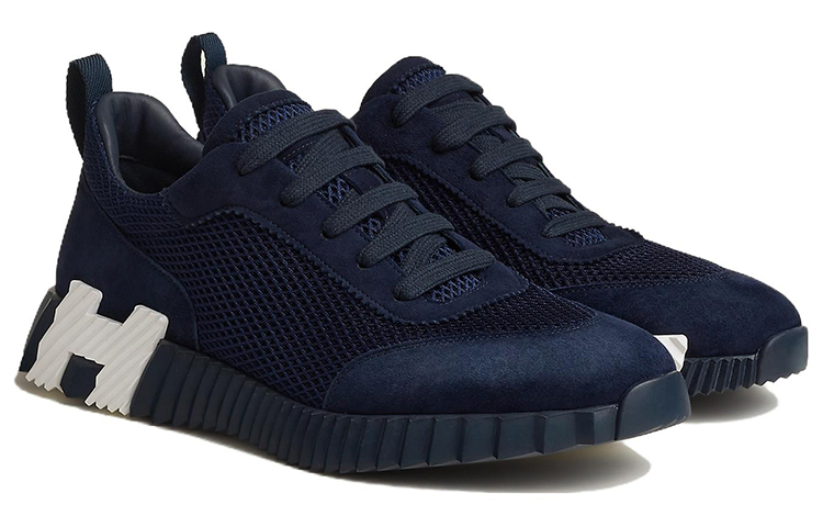 Order HERMES愛馬仕 Bouncing 網布皮革 低幫繫帶 運動休閒鞋 男款 海軍藍