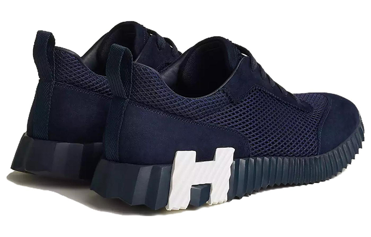 Lookbook HERMES愛馬仕 Bouncing 網布皮革 低幫繫帶 運動休閒鞋 男款 海軍藍