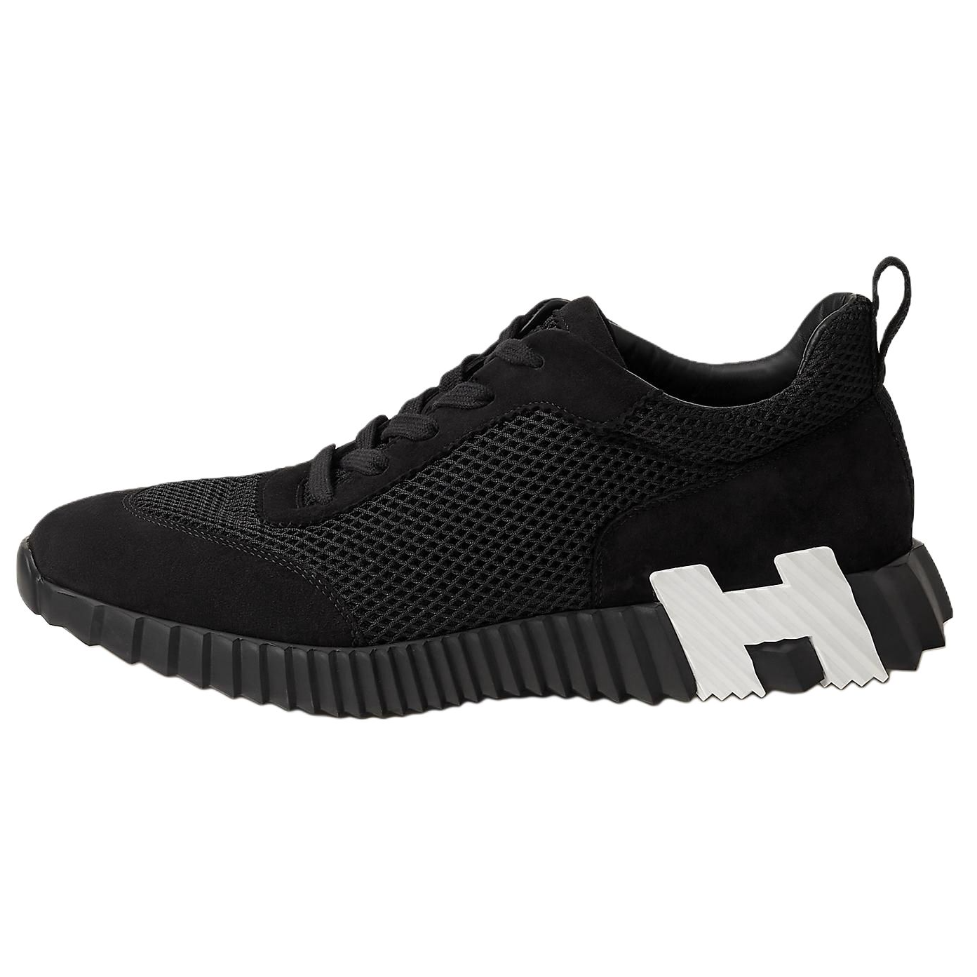 HERMES Bouncing Black Mesh Low-Top Running Casual Sneakers. H232856Z H01