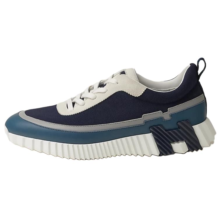 HERMES Bouncing Blue Calfskin Lace-Up Low Top Casual Sneakers H242796Z HI2