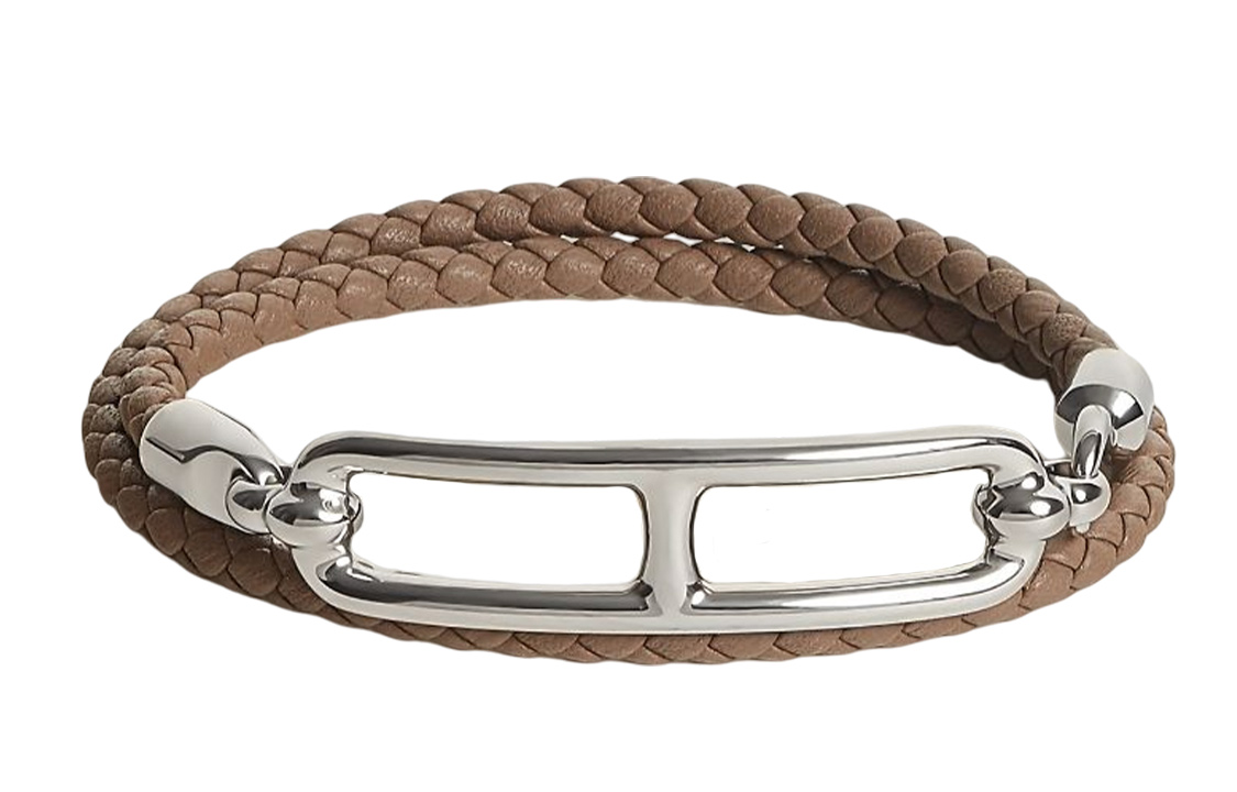 HERMES Braided Double Wrap Calfskin Bracelet Unisex Couple Matching. H071727FP18T3