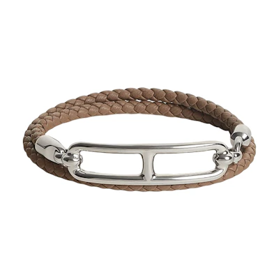 HERMES Braided Double Wrap Calfskin Bracelet Unisex Couple Matching. H071727FP18T3