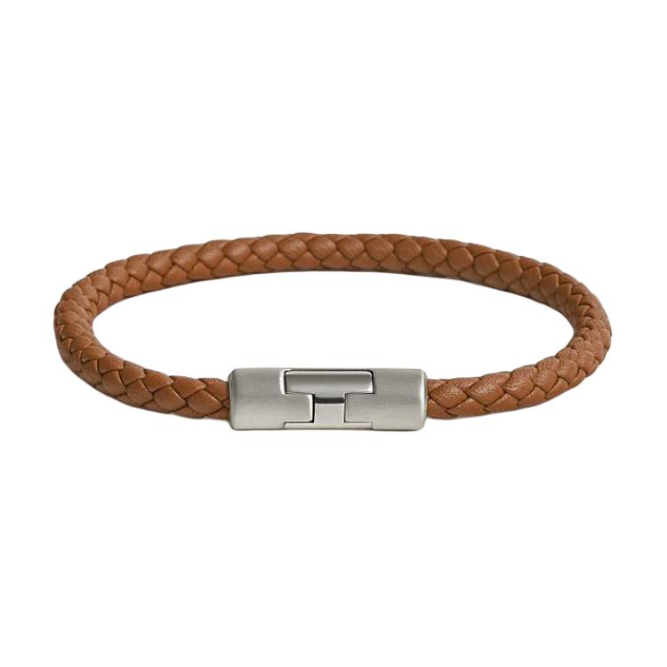 HERMES Braided Leather Bracelet Unisex Couples Style Brown H077324FP37T3
