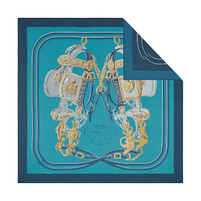 HERMES Brides de Gala Double-Sided Navy Blue Silk Scarf H901266S-04
