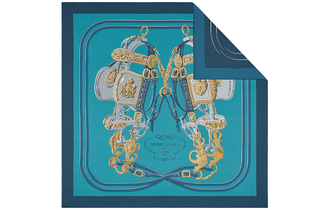 HERMES Brides de Gala Double-Sided Navy Blue Silk Scarf H901266S-04 圖 2