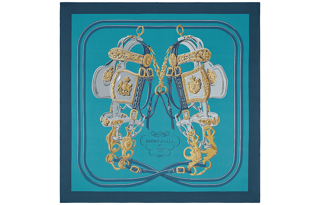 HERMES Brides de Gala Double-Sided Navy Blue Silk Scarf H901266S-04 圖 3