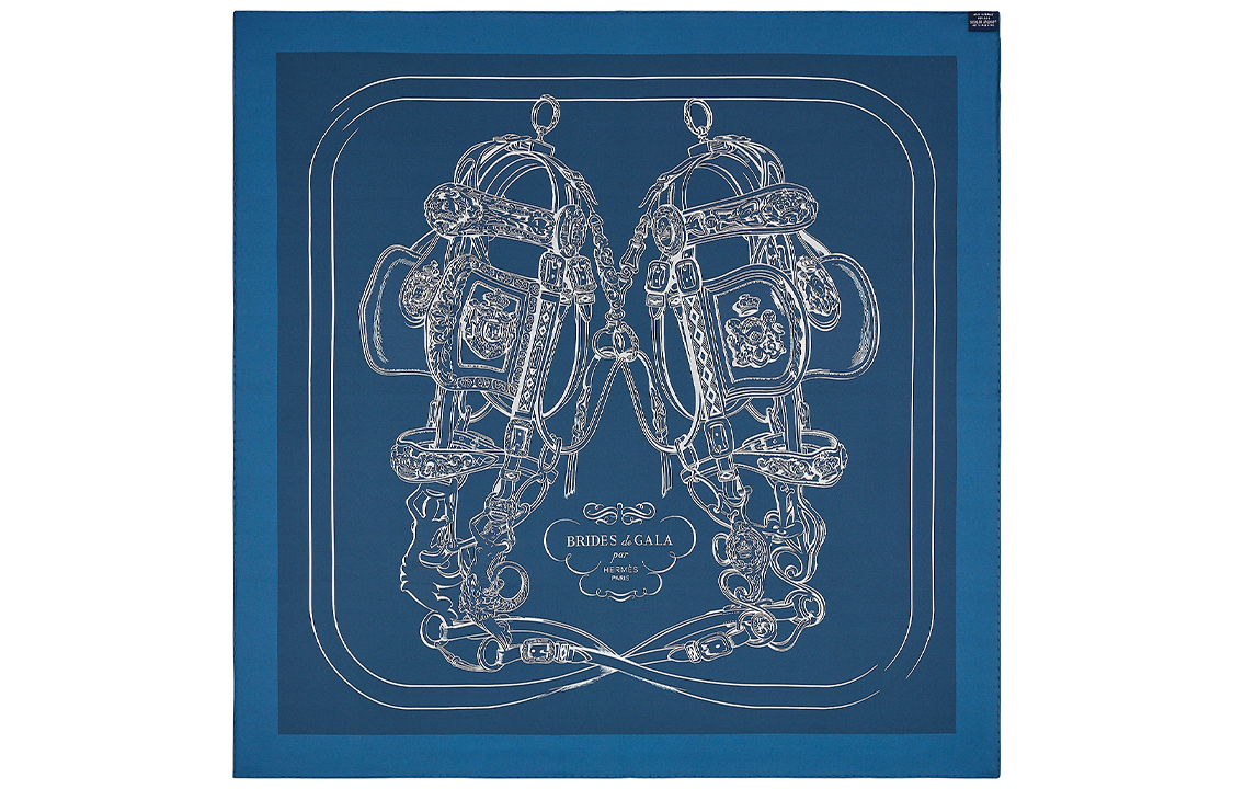 HERMES Brides de Gala Double-Sided Navy Blue Silk Scarf H901266S-04 圖 4