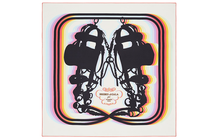 HERMES Brides de Gala Scarf Cream/Black/Neon Pink Unisex Couple Style. H003415S-01