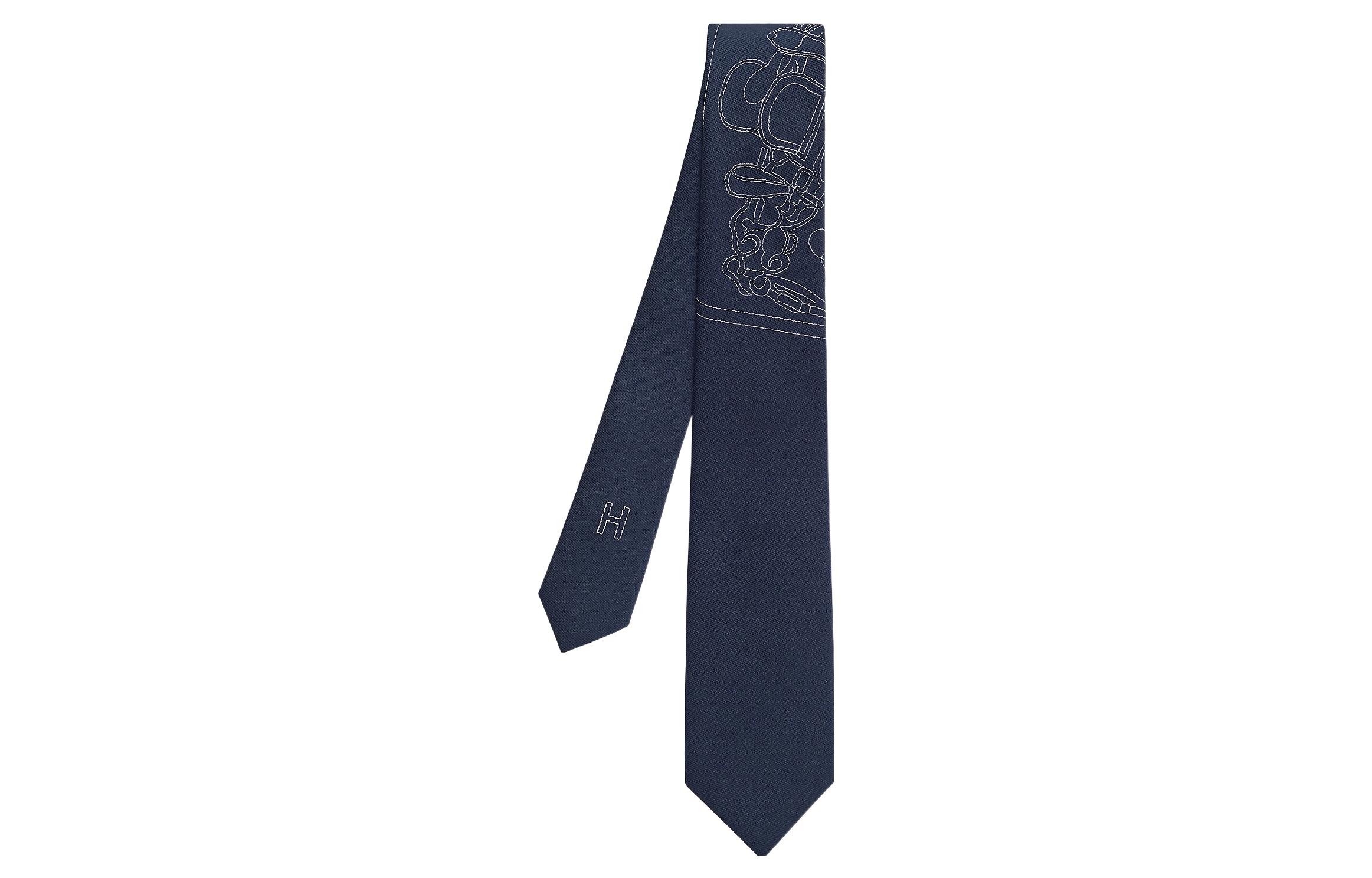 HERMES Brides de Gala Tie Navy Blue/Cream H351266T-02