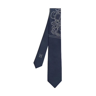 HERMES Brides de Gala Tie Navy Blue/Cream H351266T-02