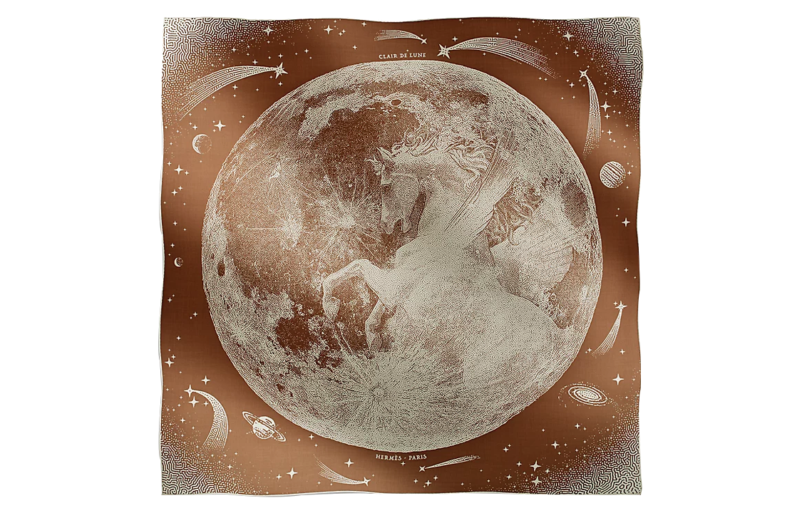 HERMES Brown Moon Pattern Letter Decor Shawl Unisex Couple Style. H243430SF04