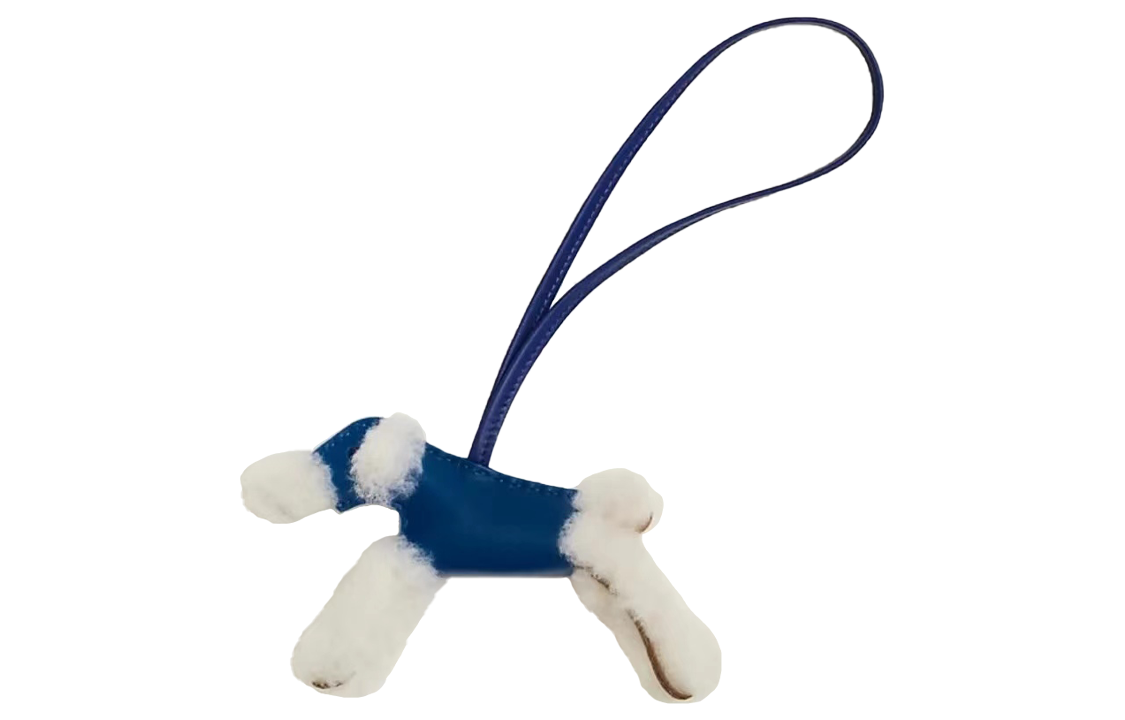 HERMES Buddy Furry Dog Bag Charm Pendant Blue H083349CAAJ-AJ