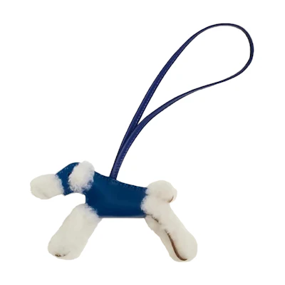HERMES Buddy Furry Dog Bag Charm Pendant Blue H083349CAAJ-AJ