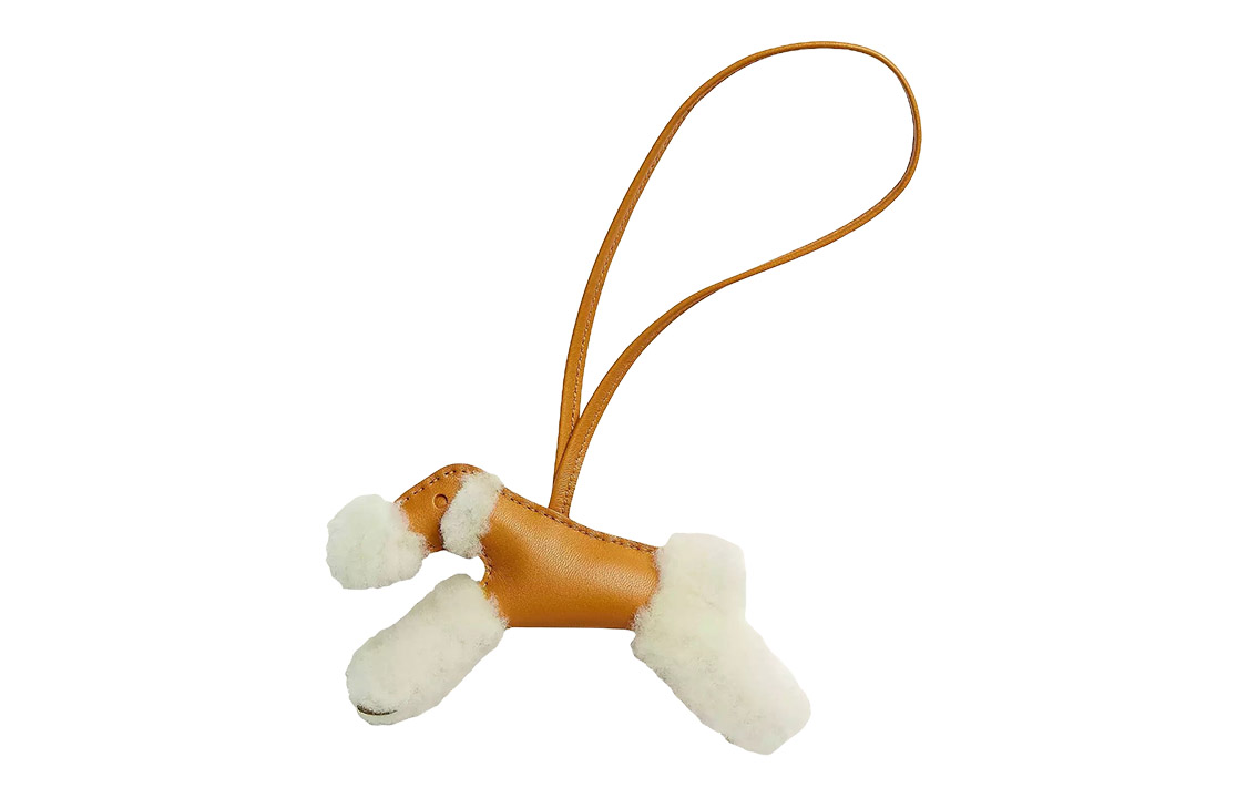 HERMES Budy Terrier Fox Leather Bag Charm Yellow/White Unisex Couples Style. H083349CAAK