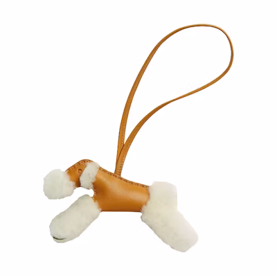 HERMES Budy Terrier Fox Leather Bag Charm Yellow/White Unisex Couples Style. H083349CAAK