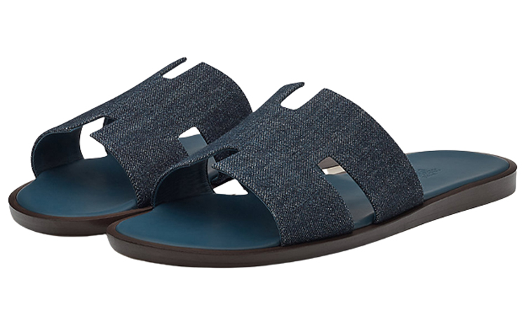 HERMES Calfskin Sandals 'Navy Blue'