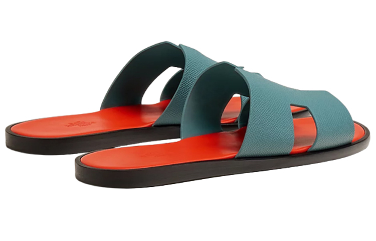 Shop Selipar Kulit Anak Lembu HERMES 'Biru Jingga' H221824Z-H7Q