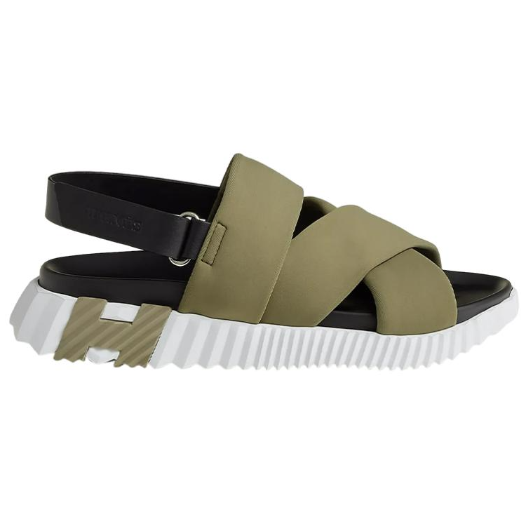 HERMES Calfskin Woven Fabric Open-Toe Velcro 'Khaki' 圖 2