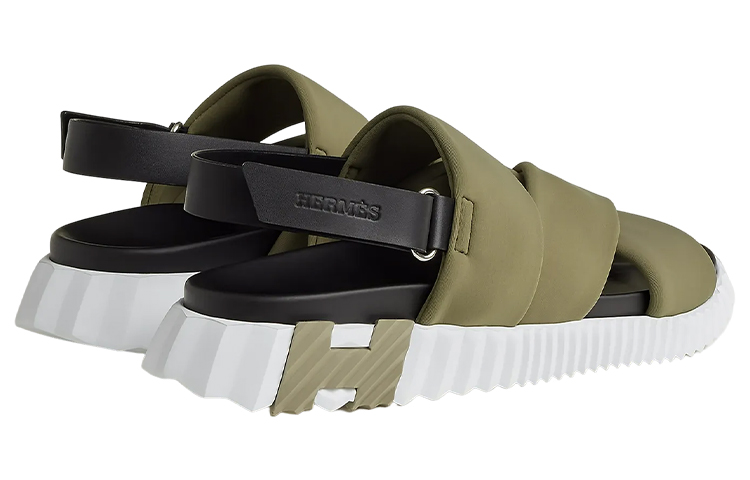 HERMES Calfskin Woven Fabric Open-Toe Velcro 'Khaki' 圖 4