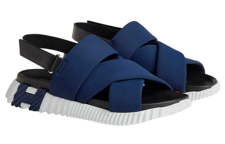 Lookbook HERMES Kalfsleer Gevlochten Open-Teen Klittenband Sandalen ''Blauw Fashion'' H231830Z-HI2