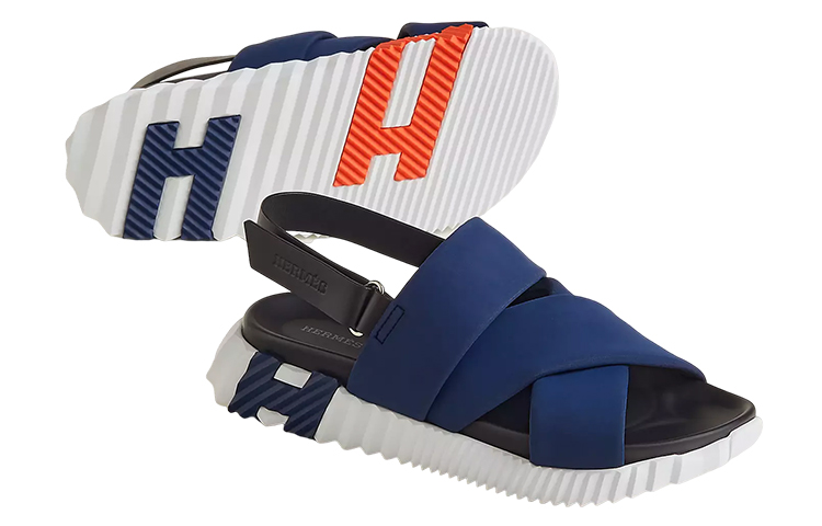 Purchase HERMES Kalfsleer Gevlochten Open-Teen Klittenband Sandalen ''Blauw Fashion'' H231830Z-HI2