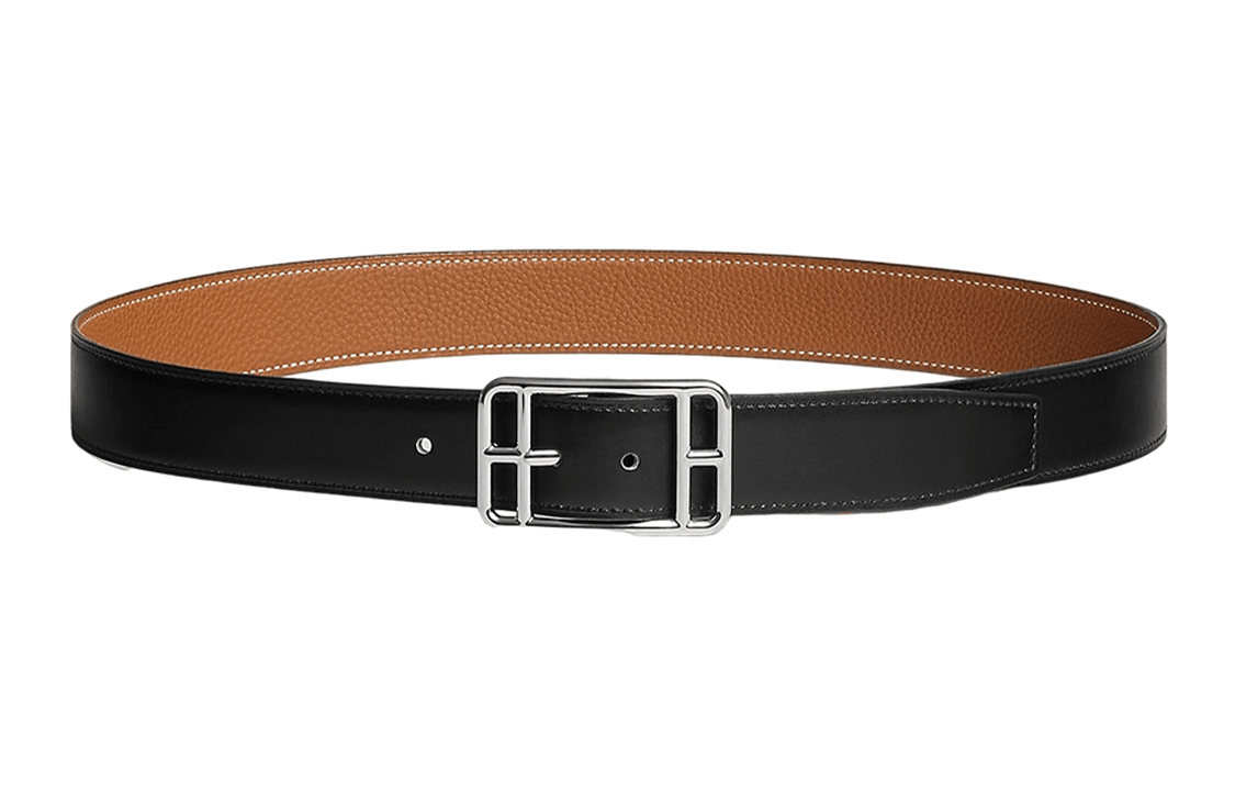 HERMES Cape Cod Black Leather Belt for Men - Stylish & Minimalist 3.2cm Wide H049676CKAA115