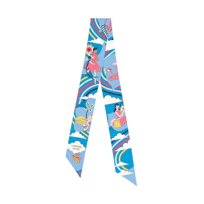 HERMES Carres Volants Twilly Silk Scarf Unisex Couple Edition. H063849S-17