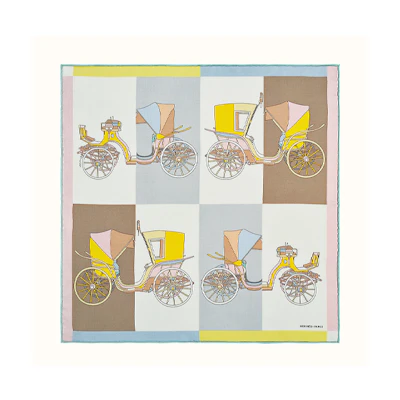 HERMES Carriage Chain Detail 45cm Scarf White/Camel/Bright Yellow Blanc/Camel/Jaune Vif H893510S-10