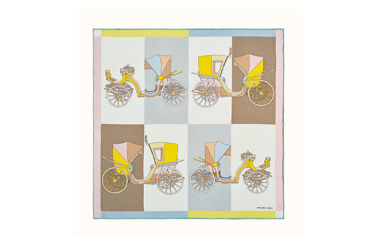 HERMES Carriage Chain Detail 45cm Scarf White/Camel/Bright Yellow Blanc/Camel/Jaune Vif H893510S-10 圖 2