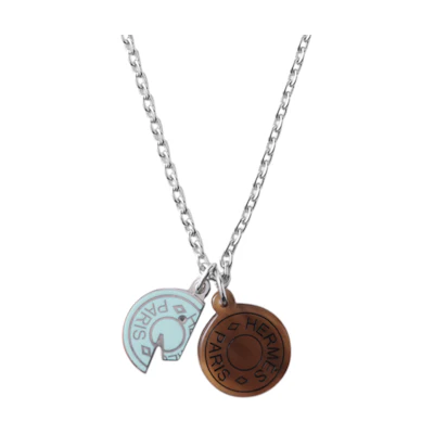 HERMES Carrousel Palladium-Plated Metal Necklace Unisex Silver Couple Design H077325FP05