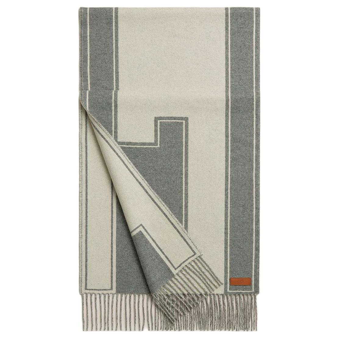 HERMES Casaque Clefs de H Logo Cashmere Scarf Unisex Gray H259140S 01 圖 2