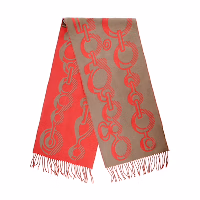 HERMES Casaque Do Re Boucles Cashmere Scarf Red/Grey Unisex Jockey Design H259092S-05