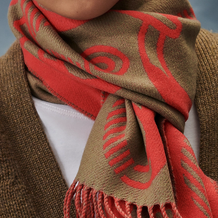 HERMES Casaque Do Re Boucles Cashmere Scarf Red/Grey Unisex Jockey Design H259092S-05 圖 4