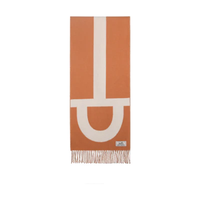 HERMES Casaque Grand Mors Cashmere Scarf Unisex Couple Style in Orange. H259116S01