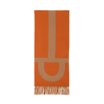 HERMES Casaque Grand Mors Jacquard Scarf Cashmere Silk Unisex Orange H259116S-02