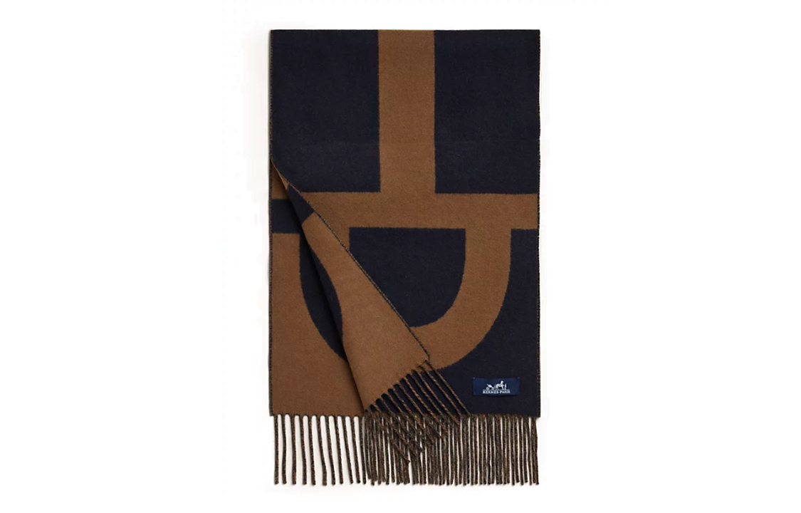 HERMES Casaque Grand Mors Reversible Cashmere Scarf Navy/Beige Unisex. H259116S-03 圖 2