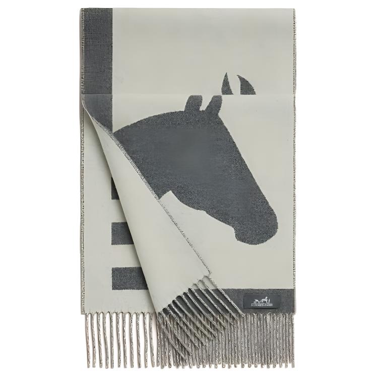 HERMES Casaque Love Story Cashmere Scarf Unisex Couple Style Gray. H254043S 02