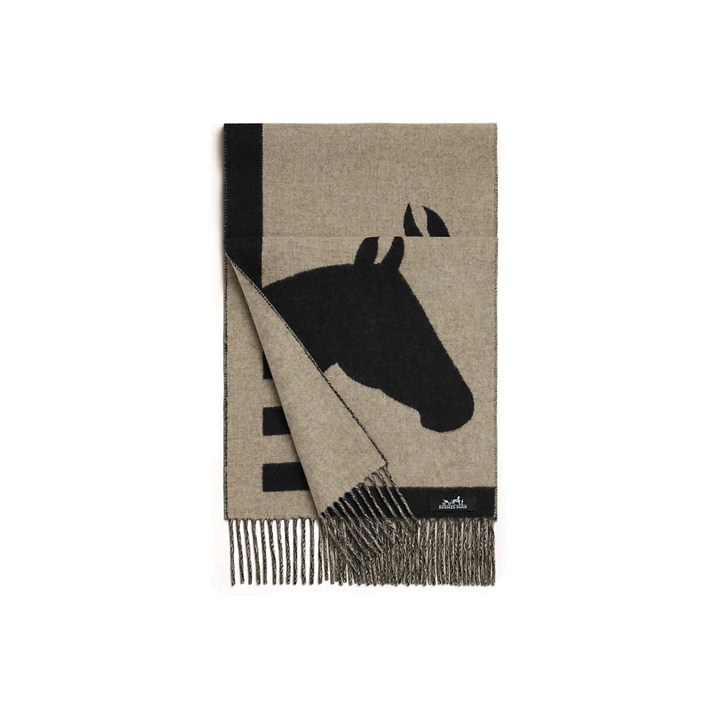 HERMES Casaque Love Story Cashmere Scarf Unisex Couple Style - Black. H254043S 01