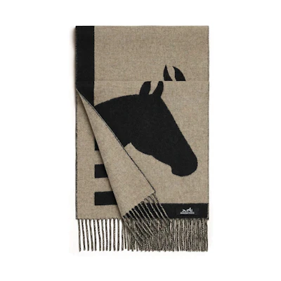 HERMES Casaque Love Story Cashmere Scarf Unisex Couple Style - Black. H254043S 01
