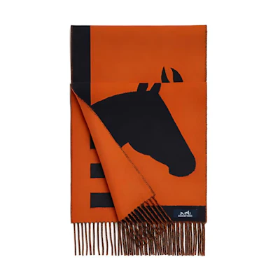 HERMES Casaque Love Story Orange Black Cashmere Scarf Unisex Couple Style Orange. H254043S 04