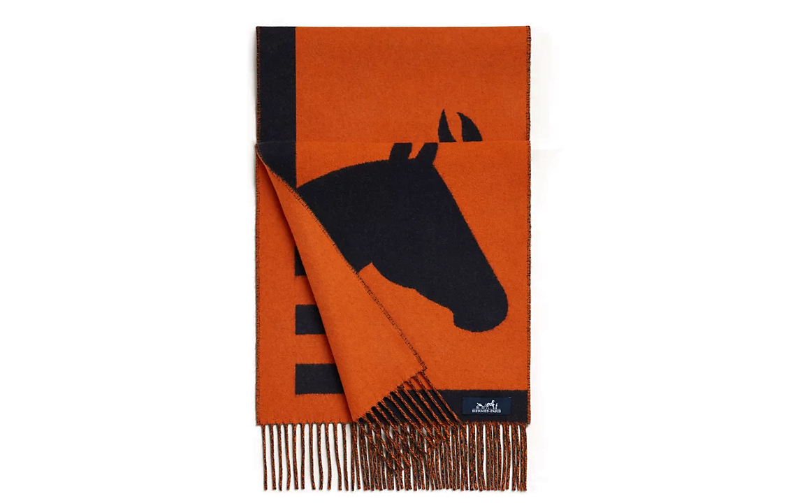 HERMES Casaque Love Story Orange Black Cashmere Scarf Unisex Couple Style Orange. H254043S 04 圖 2
