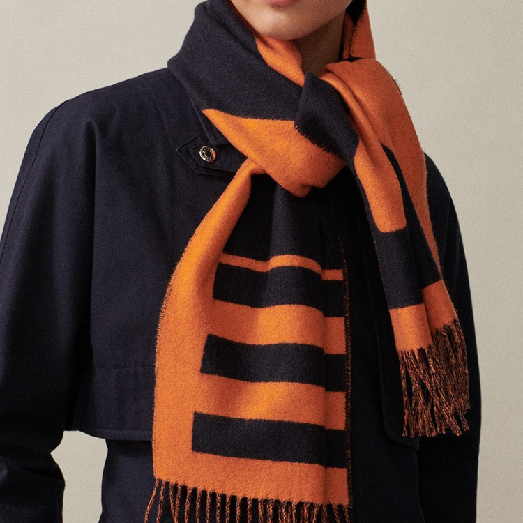 HERMES Casaque Love Story Orange Black Cashmere Scarf Unisex Couple Style Orange. H254043S 04 圖 3