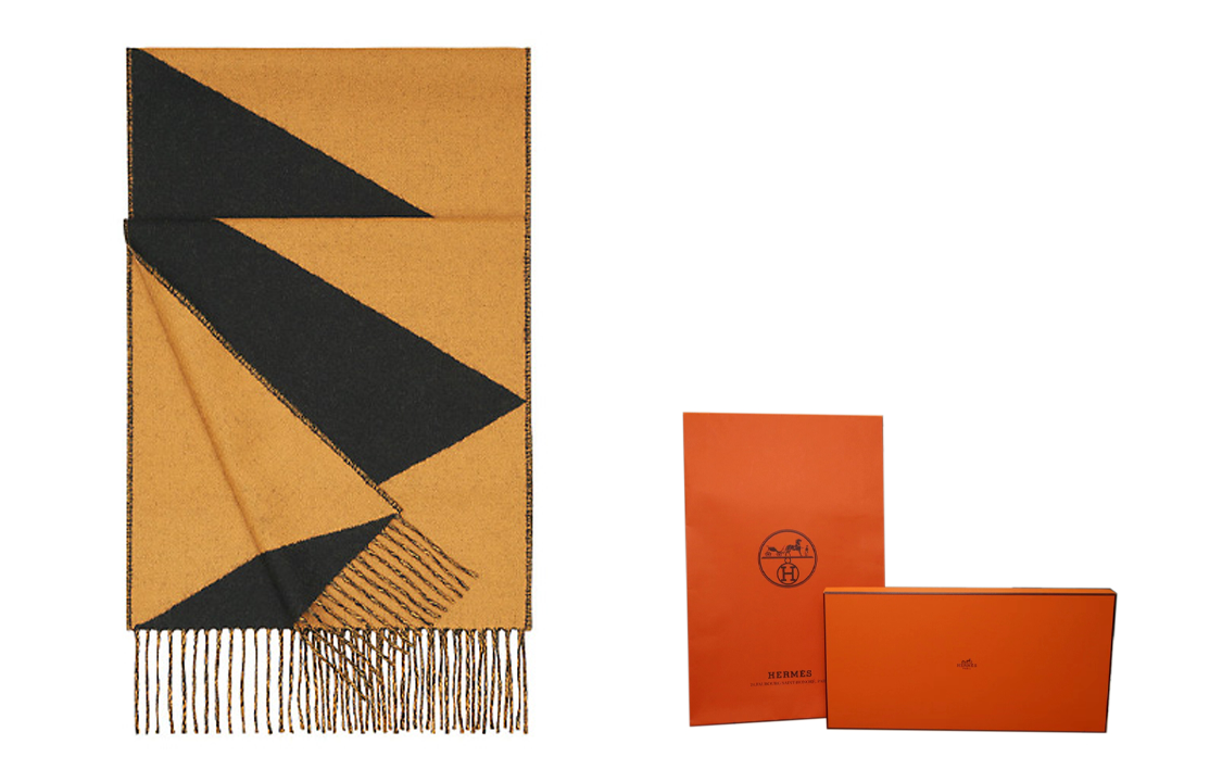 HERMES Casaque V-Pattern Wool Scarf Unisex Brown H259077S-05 圖 2