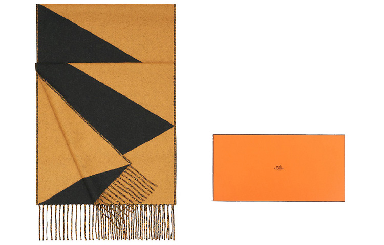 HERMES Casaque V-Pattern Wool Scarf Unisex Brown H259077S-05 圖 3