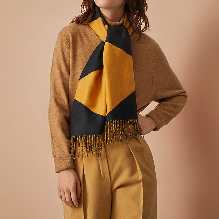 HERMES Casaque V-Pattern Wool Scarf Unisex Brown H259077S-05 圖 5