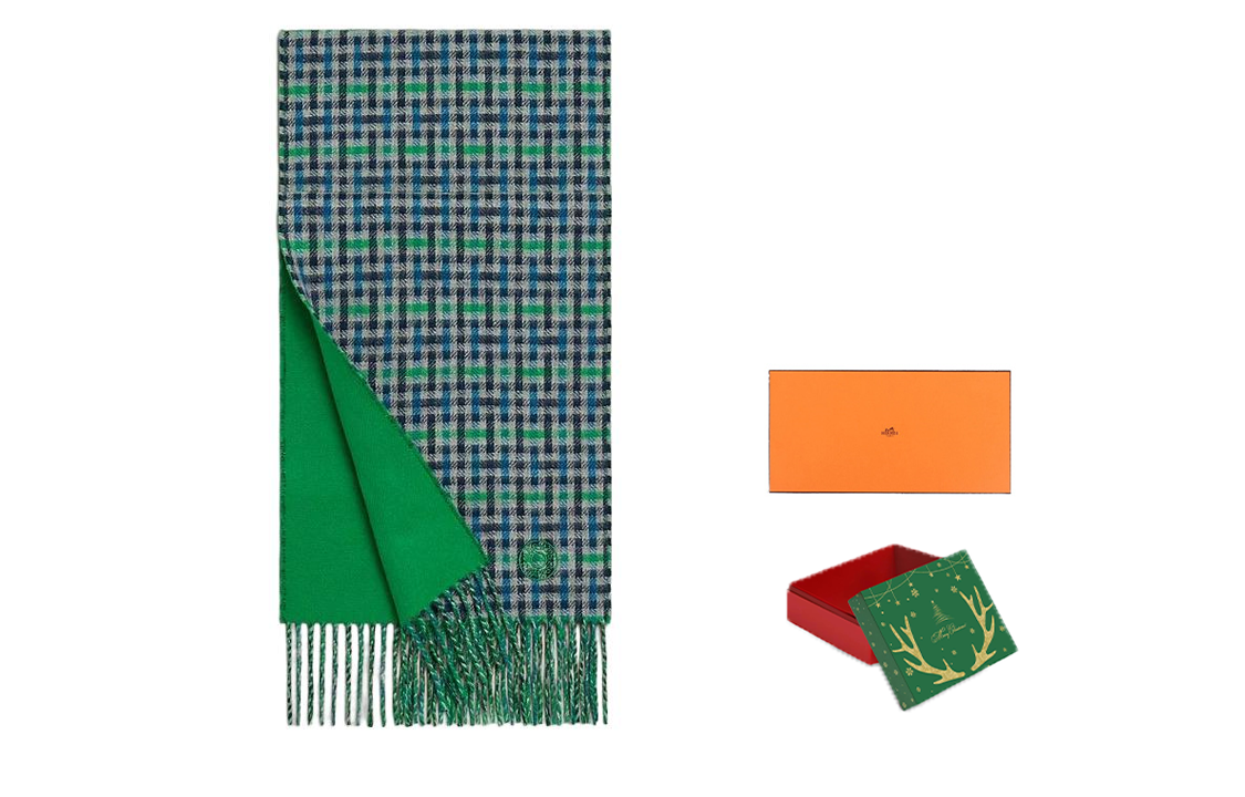 HERMES Cashmere Checkered Scarf for Men H393832T 04 圖 4