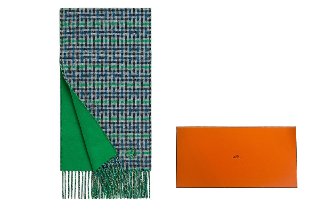 HERMES Cashmere Checkered Scarf for Men H393832T 04 圖 5