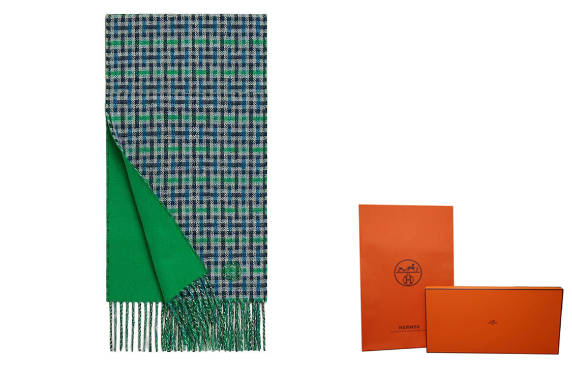 HERMES Cashmere Checkered Scarf for Men H393832T 04 圖 6
