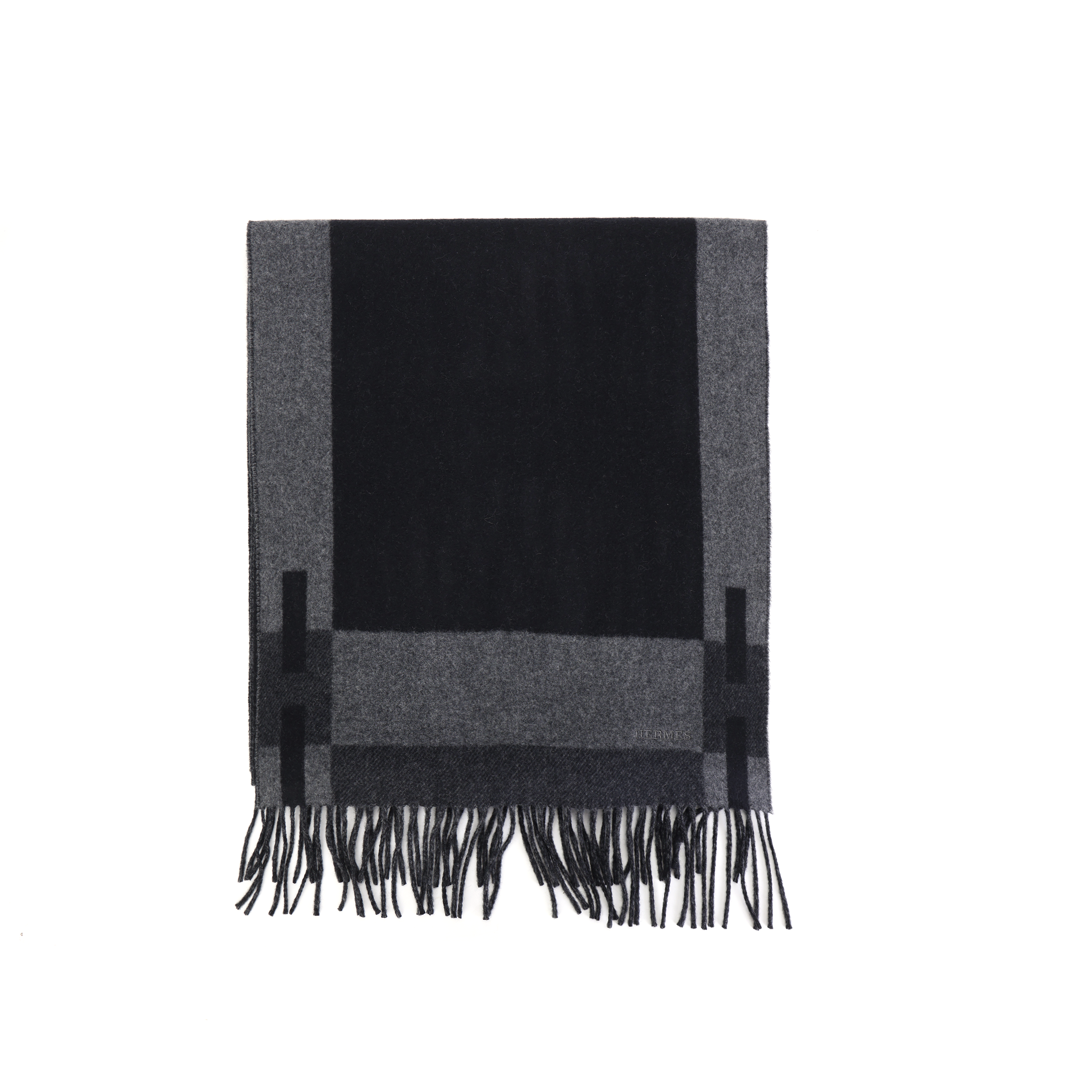 HERMES Cashmere Embroidered Logo Scarf Black - Unisex Couple Style. H393870T 11