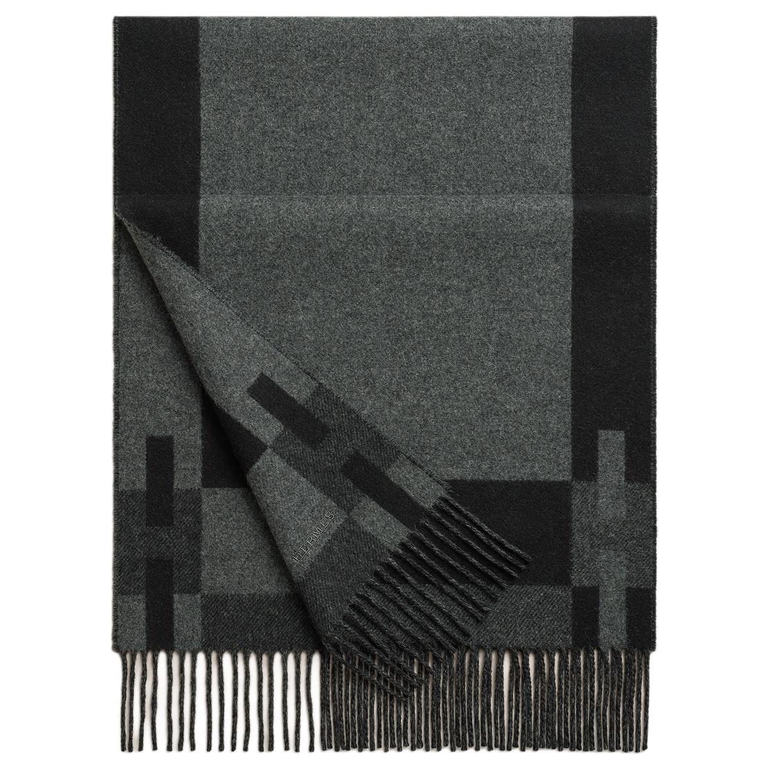 HERMES Cashmere Embroidered Logo Scarf Black - Unisex Couple Style. H393870T 11 圖 2